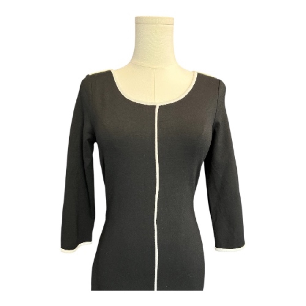 🖤🤍 EUC VENUS Black Knit Bodycon Dress with White Piping | Sz XS - Picture 2 of 5